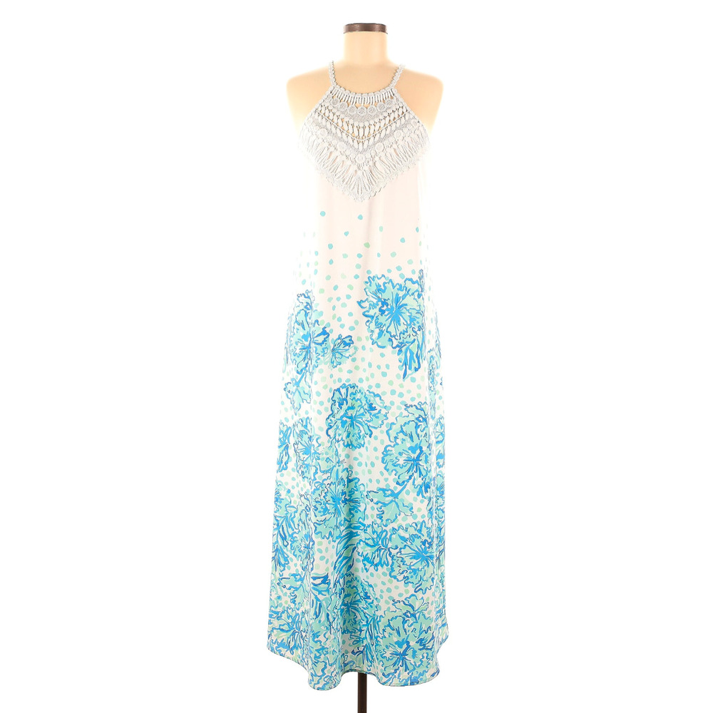 Lilly Pulitzer Women's Pearl Soft Blue Maxi Halter Dress – Size 8